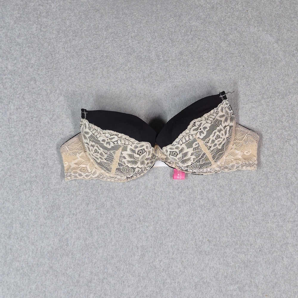 Isaac Mizrahi Women Bra 36C Black Push Up Demi Underwired Lace READ